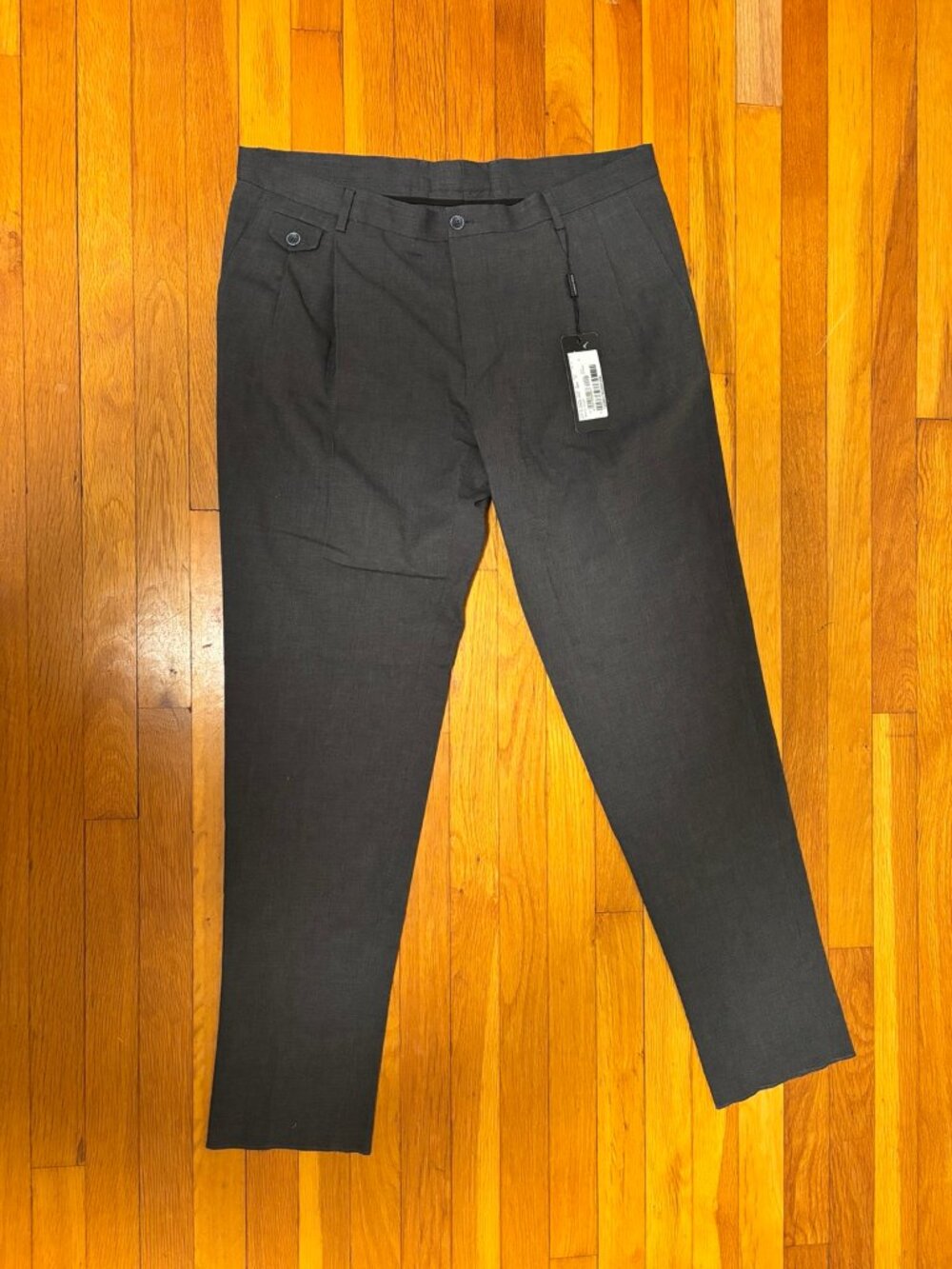 NWT Dolce & Gabbana Charcoal Pleated Cotton Stretch Trousers US 38 IT 54